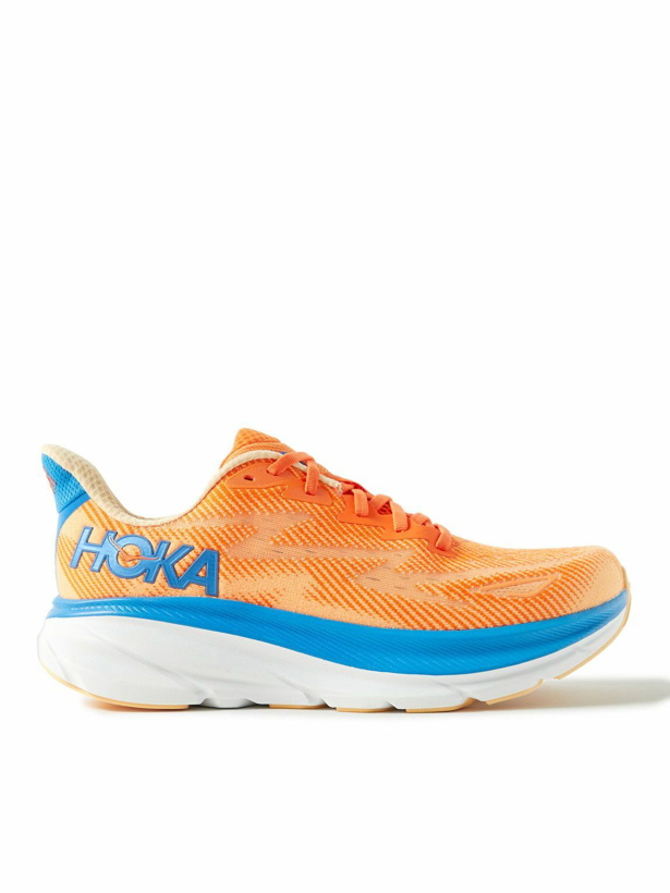 Photo: Hoka One One - Clifton 9 Rubber-Trimmed Mesh Running Sneakers - Orange