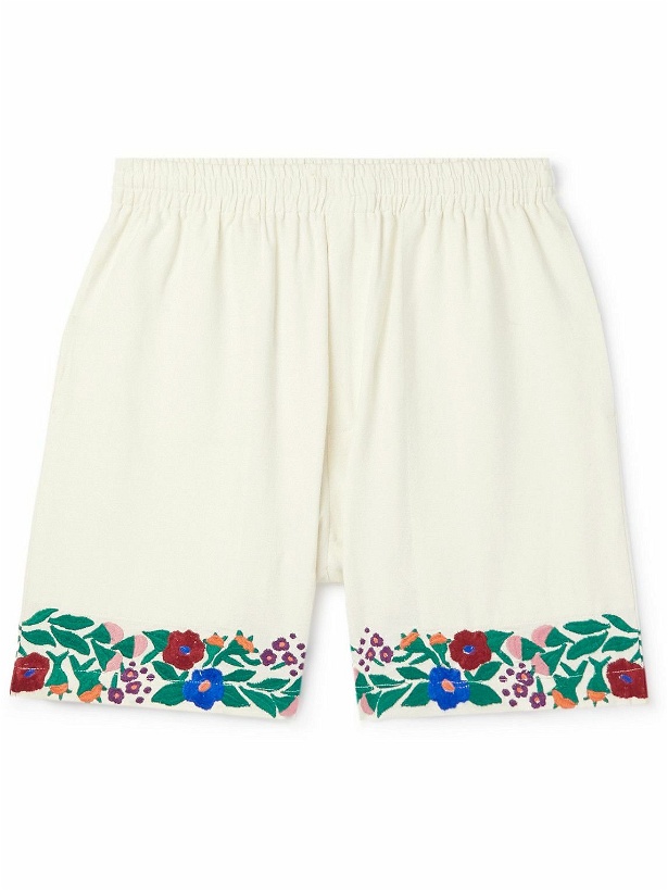 Photo: BODE - Winter Garden Straight-Leg Embroidered Cotton Shorts - Neutrals