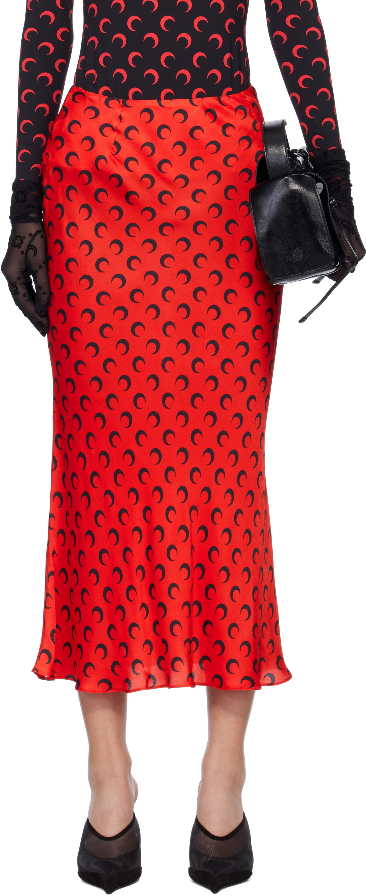 Marine Serre Red Moon Satin Midi Skirt