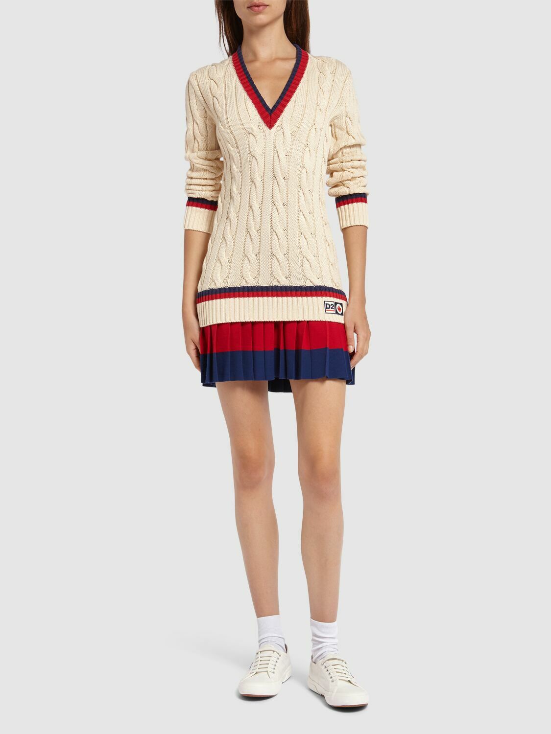 DSQUARED2 - V Neck Cotton Cable Knit Mini Dress Dsquared2