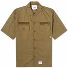 WTAPS Men's 03 WTVUA Short Sleeve Back Print Shirt in Olive Drab