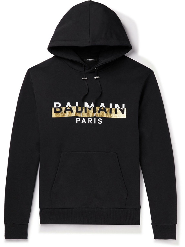 Photo: Balmain - Logo-Print Cotton-Jersey Hoodie - Black