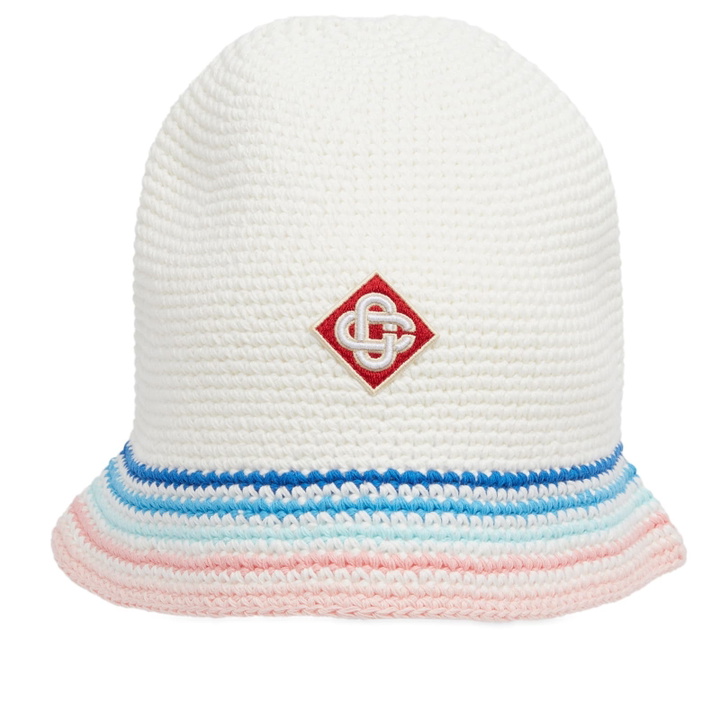 Photo: Casablanca Women's Striped Crochet Hat in White 