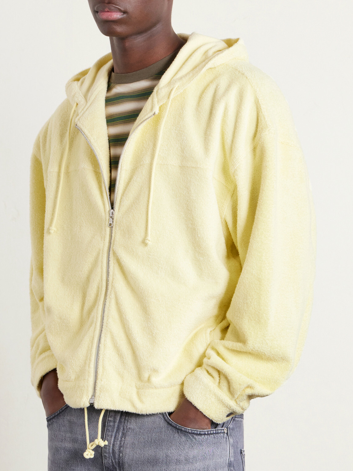 Auralee - Cotton-Blend Terry Zip-Up Hoodie - Yellow