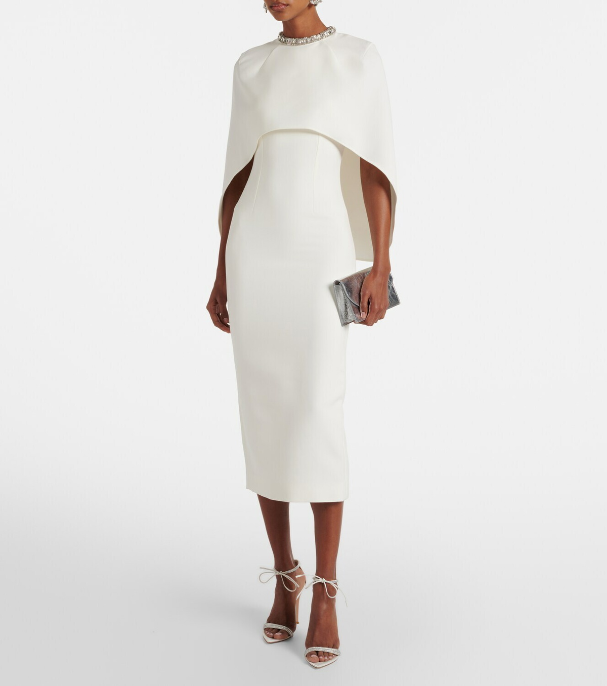 Roland Mouret Caped crystal-embellished crêpe midi dress