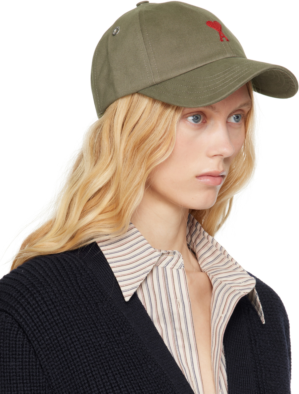AMI Paris Gray Cotton Ami de Coeur Embroidery Cap