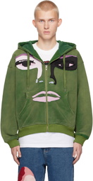 KidSuper Green Patchwork Face Washed Zip Hoodie