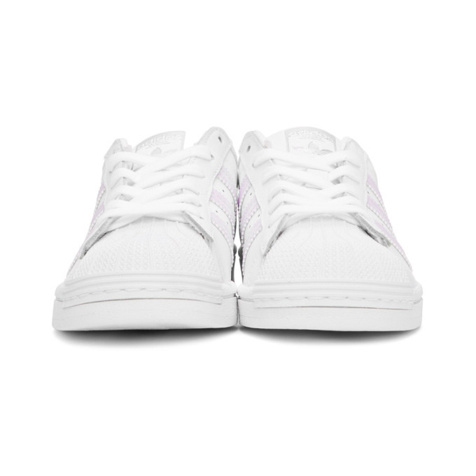 adidas Originals White and Purple Superstar Sneakers