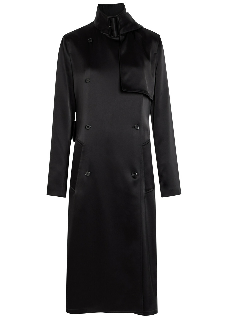 Courrèges Double-breasted Satin Trench Coat Black