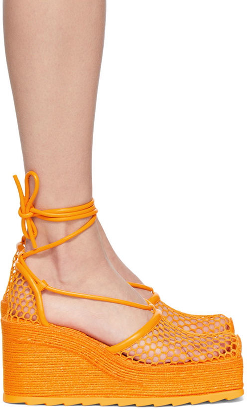 Photo: Bottega Veneta Orange Sporty Web Wedge Espadrilles