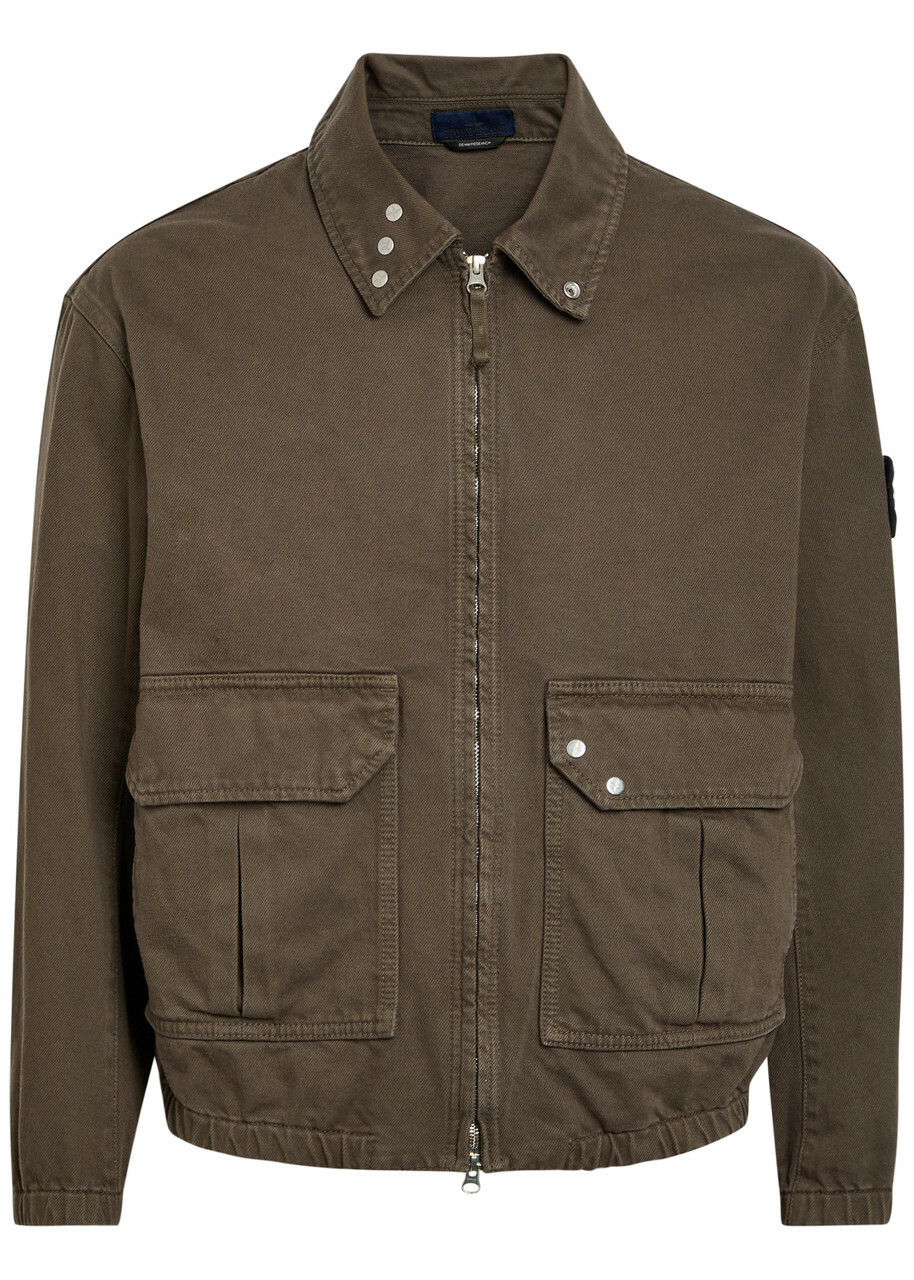 Stone Island Patch Pocket Denim Bomber Jacket Burgundy