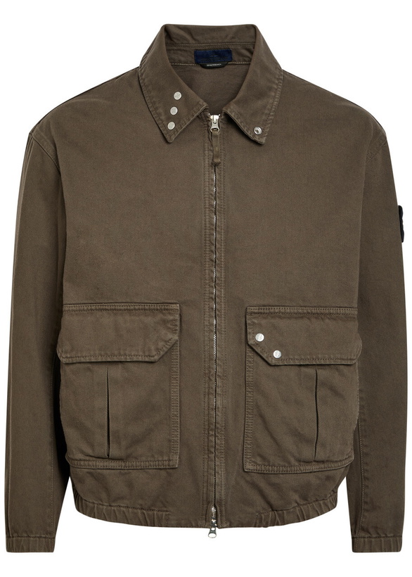 Photo: Stone Island Patch Pocket Denim Bomber Jacket Burgundy