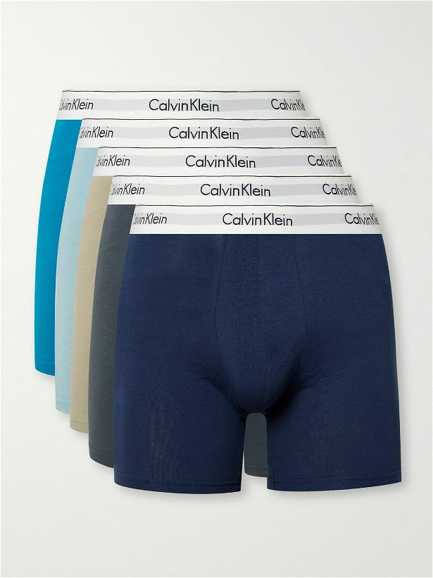 Photo: Calvin Klein Underwear - Modern Five-Pack Stretch-Cotton Boxer Briefs - Blue