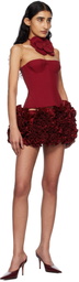 Fancì Club Red Hand-Embroidered Rose Miniskirt
