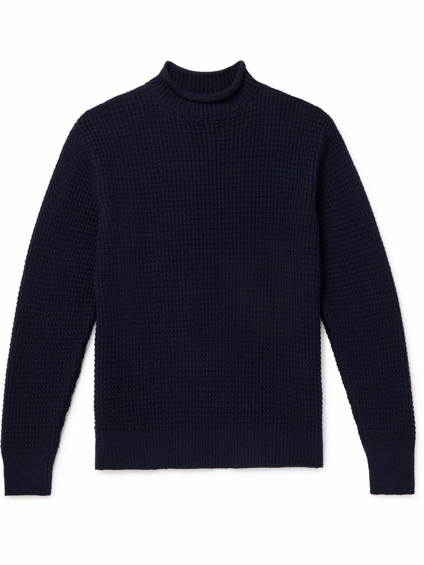 Photo: Sunspel - Waffle-Knit Merino Wool Mock-Neck Sweater - Blue