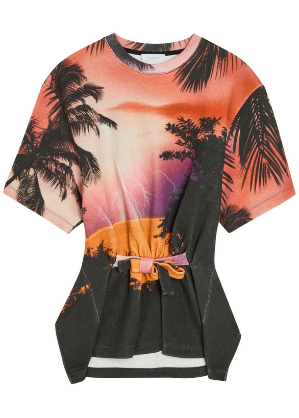 Photo: Rabanne Printed Gathered Linen and Cotton-blend T-shirt Purple