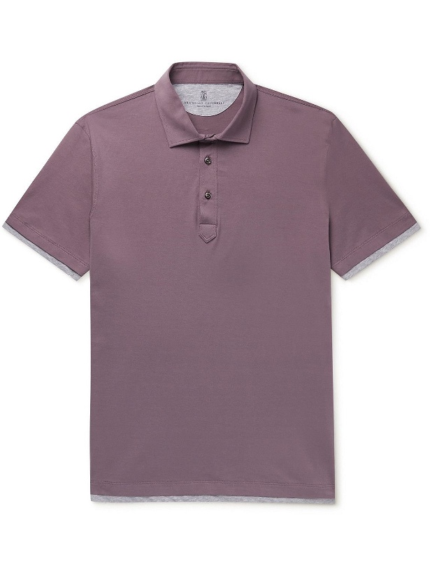 Photo: Brunello Cucinelli - Slim-Fit Layered Cotton-Jersey Polo Shirt - Purple