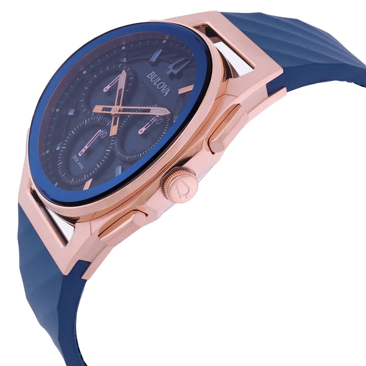 Bulova Marc Anthony CURV Chronograph Quartz Blue Dial Mens Watch 97A185