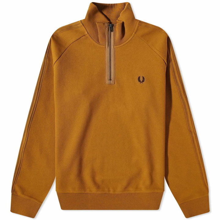 Photo: Fred Perry Men's Half Zip Taped Track Jacket in Dark Caramel