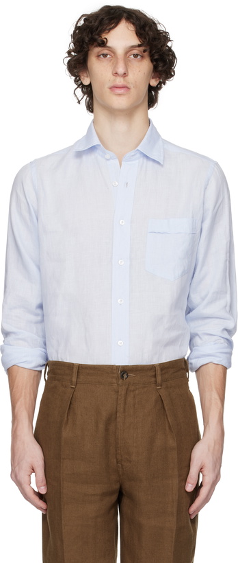 Photo: Drake's Blue Linen Spread Collar Shirt