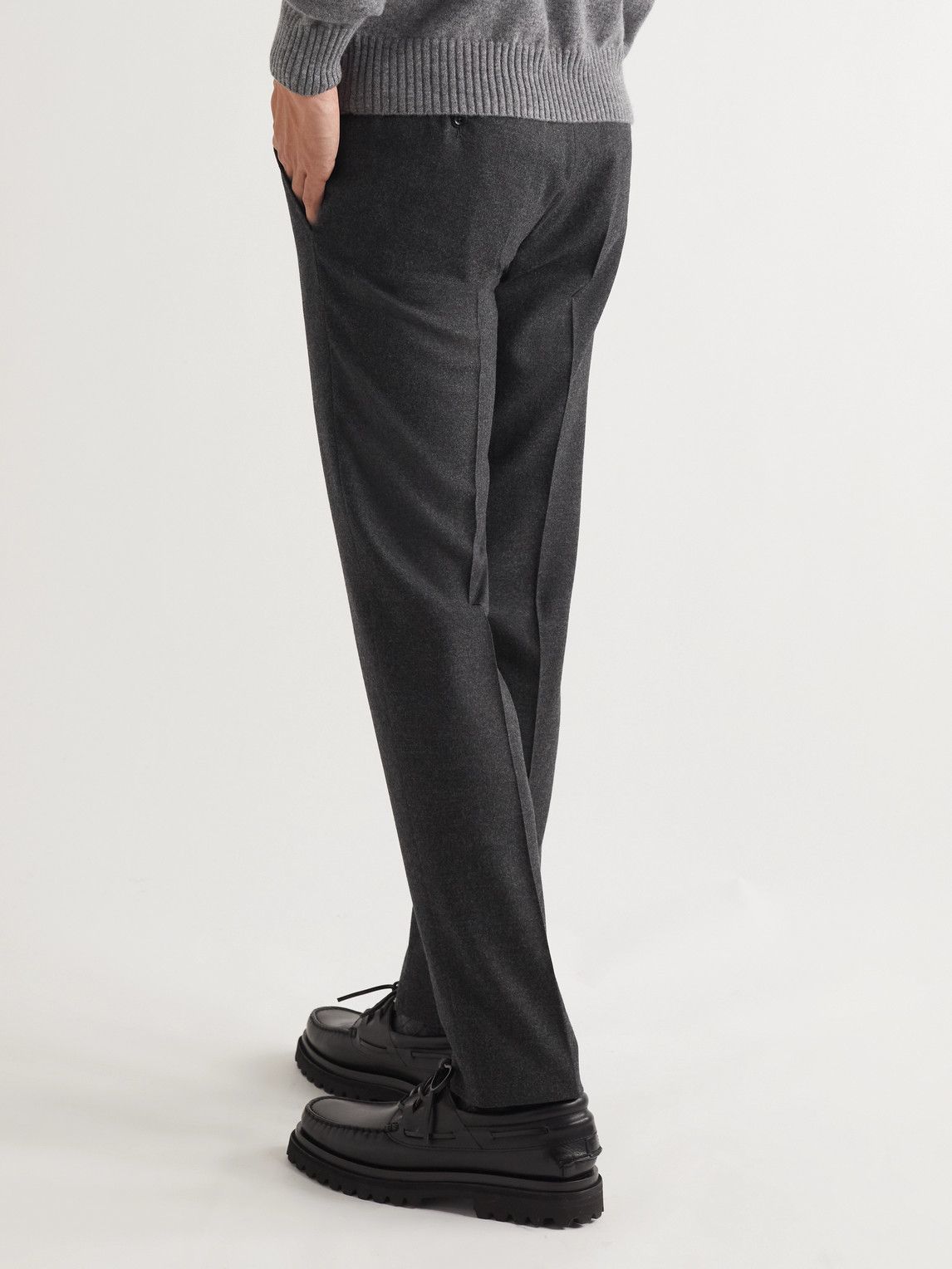 Rubinacci - Luca Slim-Fit Tapered Wool-Flannel Trousers - Gray Rubinacci