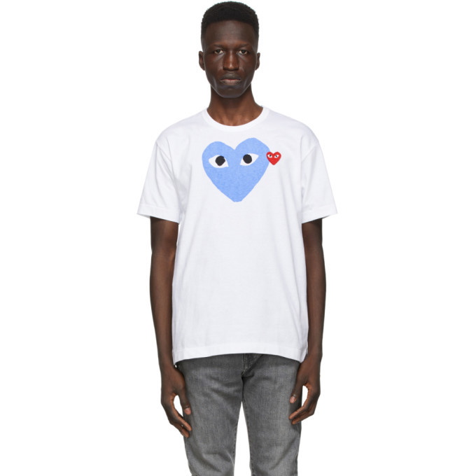 Photo: Comme des Garcons Play White and Blue Big Heart T-Shirt