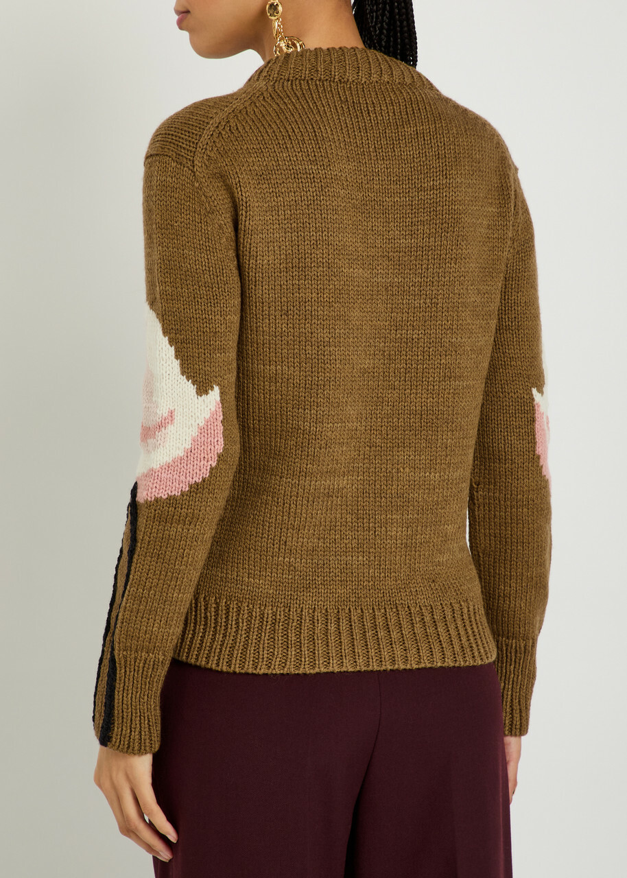 Chloe Flamingo and Logo-intarsia Wool Jumper Brown Other