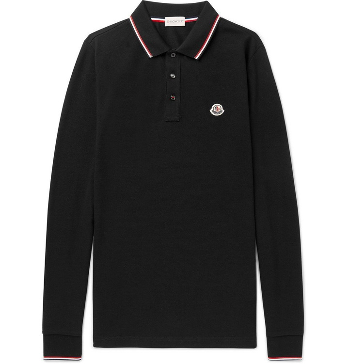 Photo: Moncler - Contrast-Tipped Cotton-Piqué Polo Shirt - Men - Black