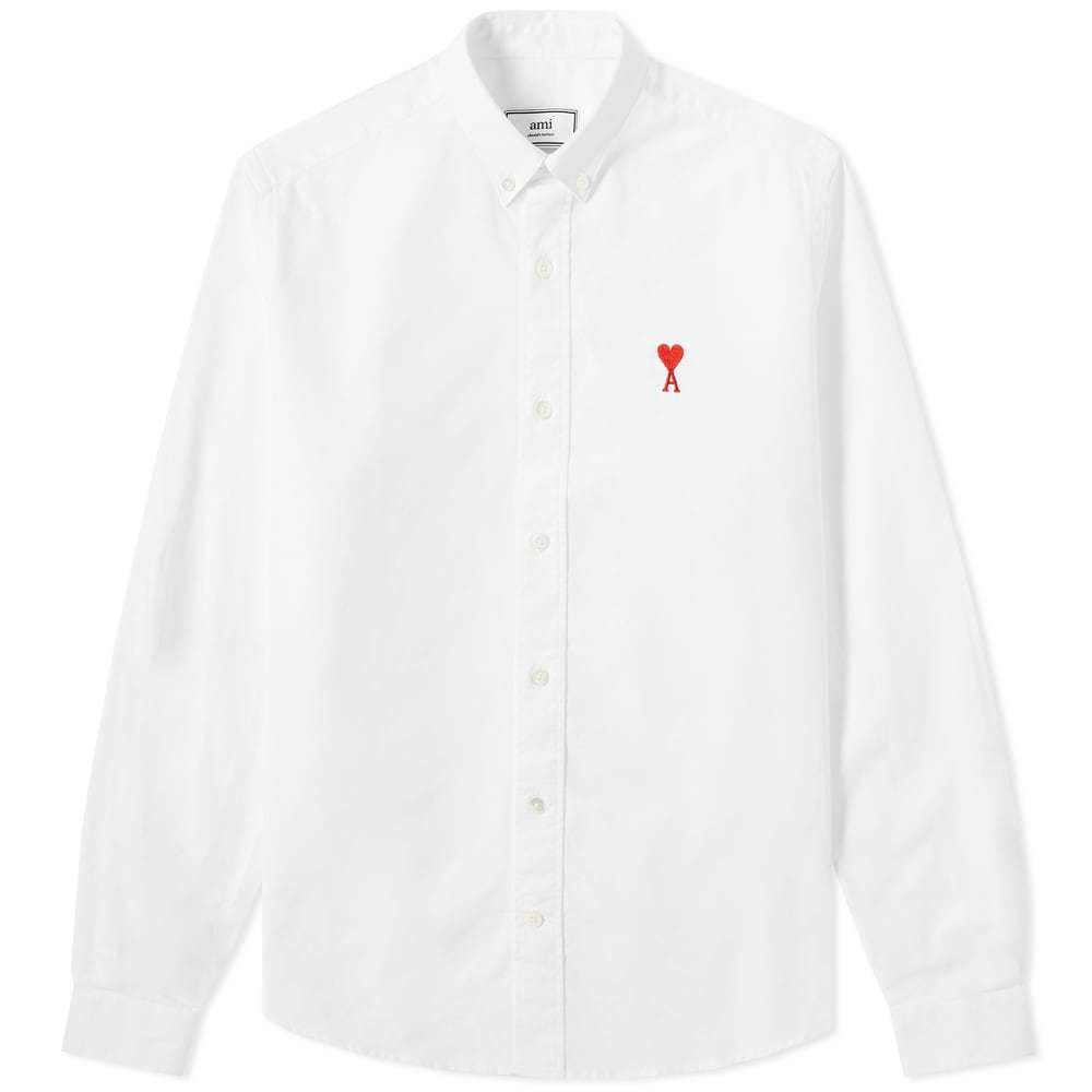 Photo: AMI Button Down Medium Heart Logo Oxford Shirt White