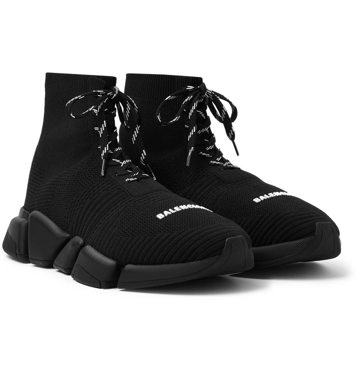 Photo: Balenciaga - Speed 2.0 Stretch-Knit Sneakers - Black