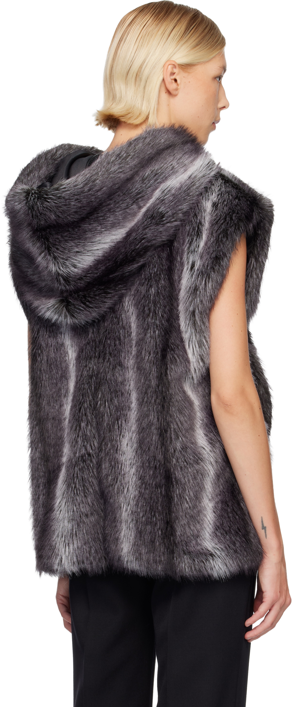 Anna Sui SSENSE Exclusive Gray Sleeveless Faux-Mink Hoodie