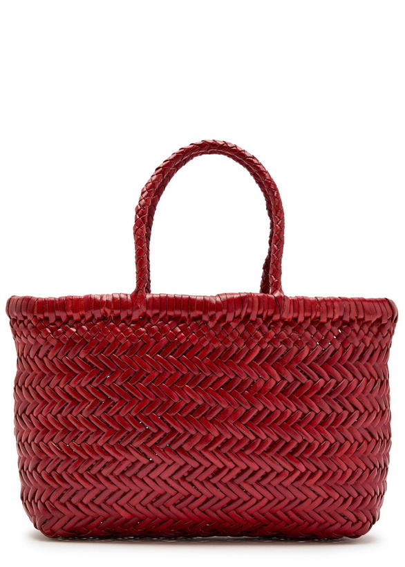 Photo: Dragon Diffusion Mini Flat Gora Woven Leather top Handle bag - Red - One Size