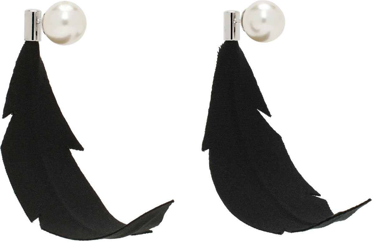 Marni Silver & Black Fabric Feather Earrings