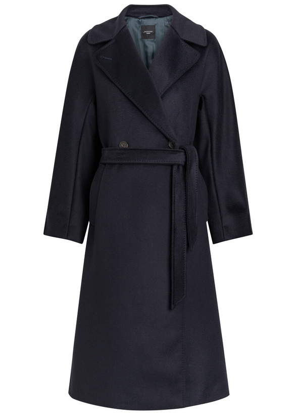 Photo: Weekend Max Mara Resina Belted Wool-blend Coat Navy