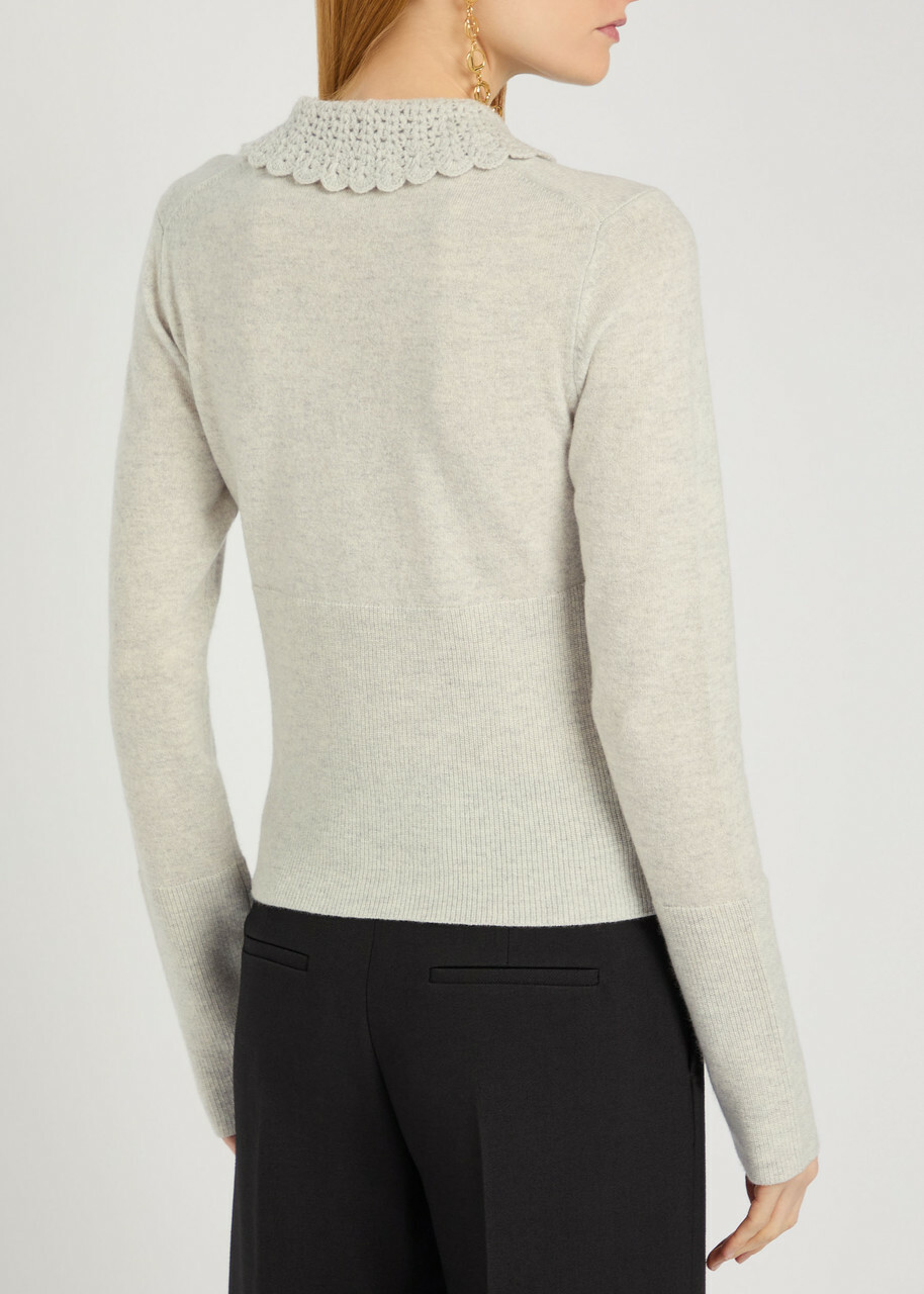Chloe Logo Intarsia Wool Cardigan Light Grey