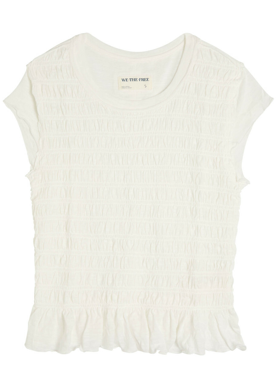 Free People Sylvie Shirred Cotton-blend T-shirt Ivory