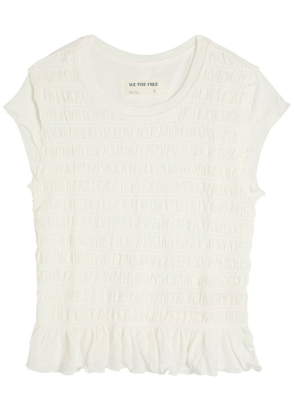 Photo: Free People Sylvie Shirred Cotton-blend T-shirt Ivory