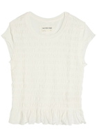 Free People Sylvie Shirred Cotton-blend T-shirt Ivory