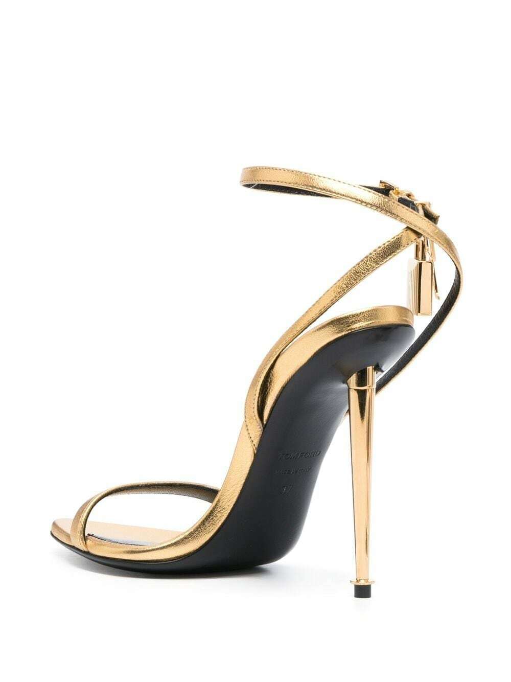 サンダル・ミュール Tom Ford Laminated Leather Heeled Sandals LAMINATED NAPPA LEATHER PADLOCK POINTY NAKED SANDAL 85MM