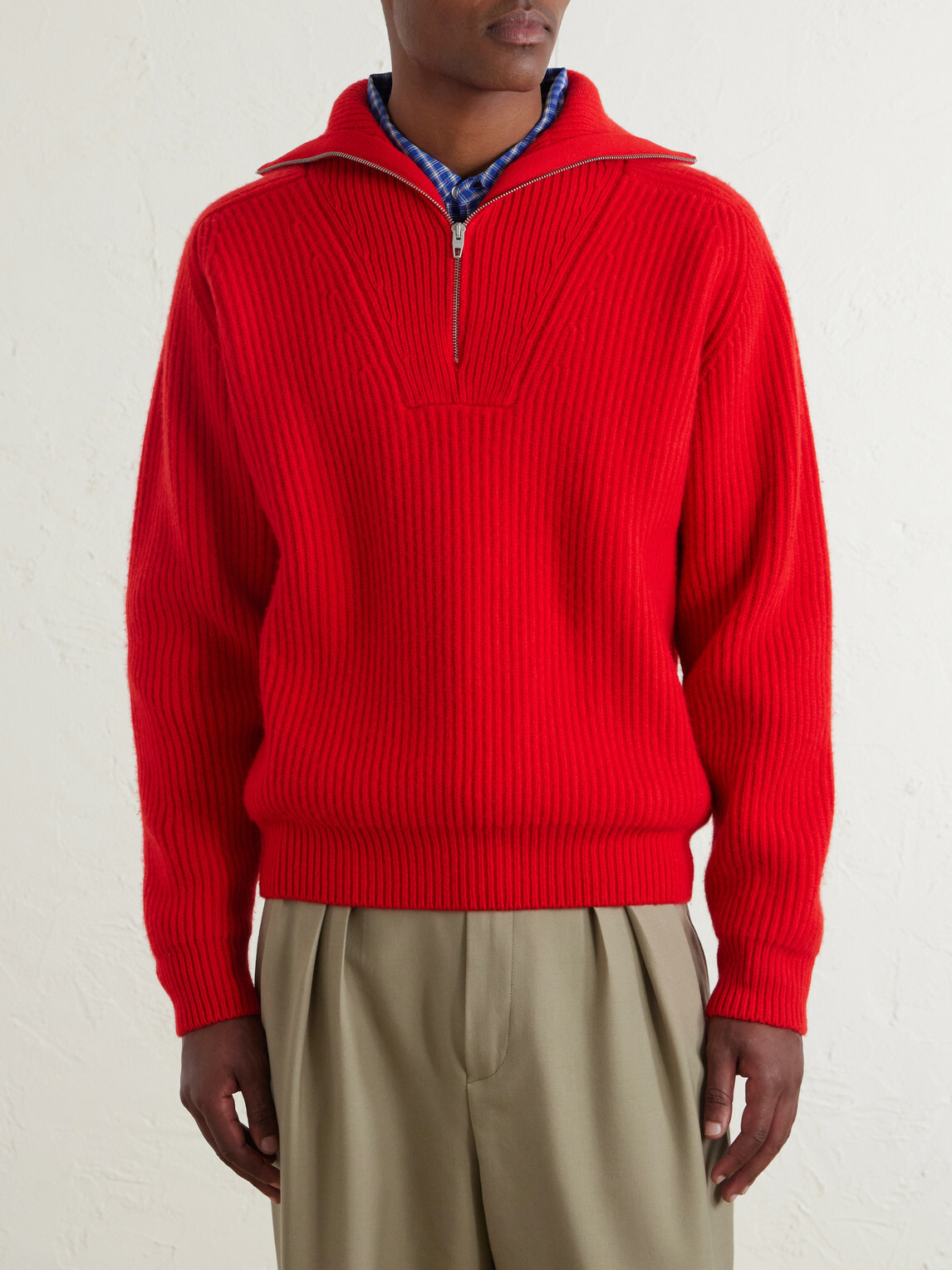 Jil Sander - Ribbed Wool Zip-Up Sweater - Red