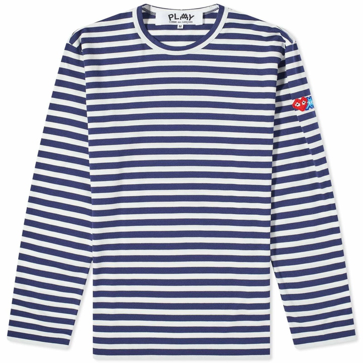 Photo: Comme des Garçons Play Men's Long Sleeve Invader Heart Striped T-Shirt in Blue/White
