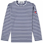 Comme des Garçons Play Men's Long Sleeve Invader Heart Striped T-Shirt in Blue/White