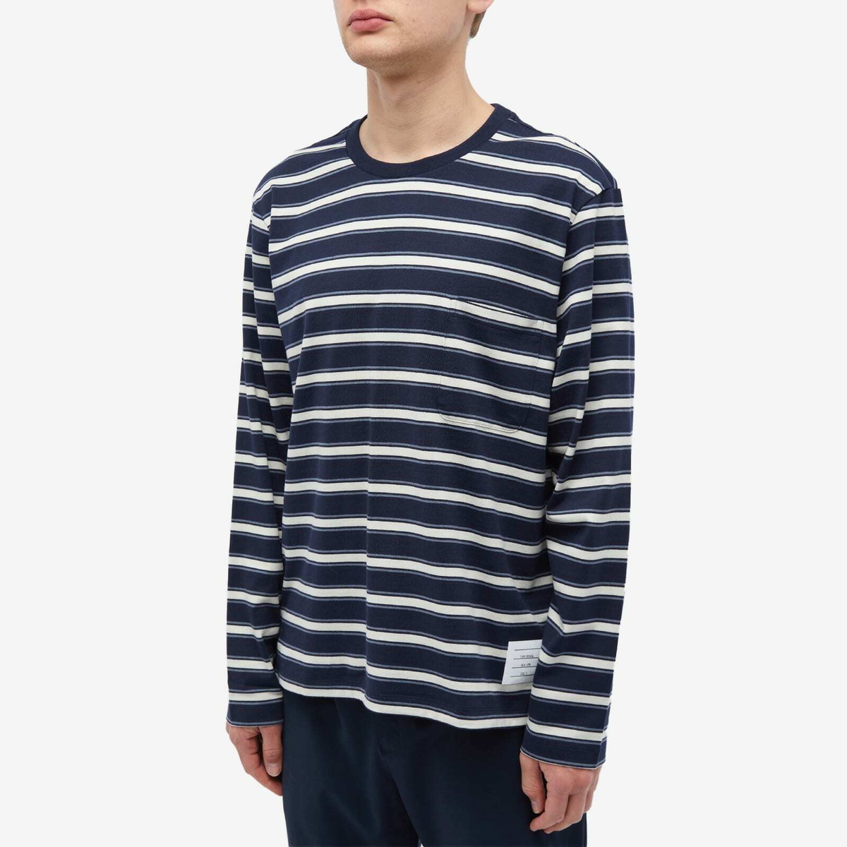 Thom Browne Men's Stripe Long Sleeve T-Shirt in Navy Thom Browne