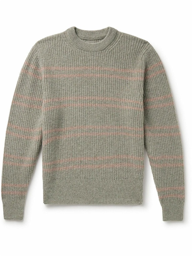 Photo: Nudie Jeans - Gurra Striped Ribbed Wool Sweater - Green