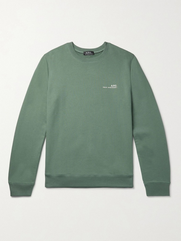 Photo: A.P.C. - Logo-Print Cotton-Jersey Sweatshirt - Green