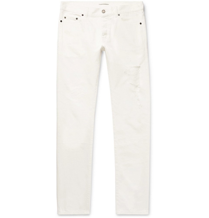 Photo: Saint Laurent - Slim-Fit Distressed Denim Jeans - Men - White