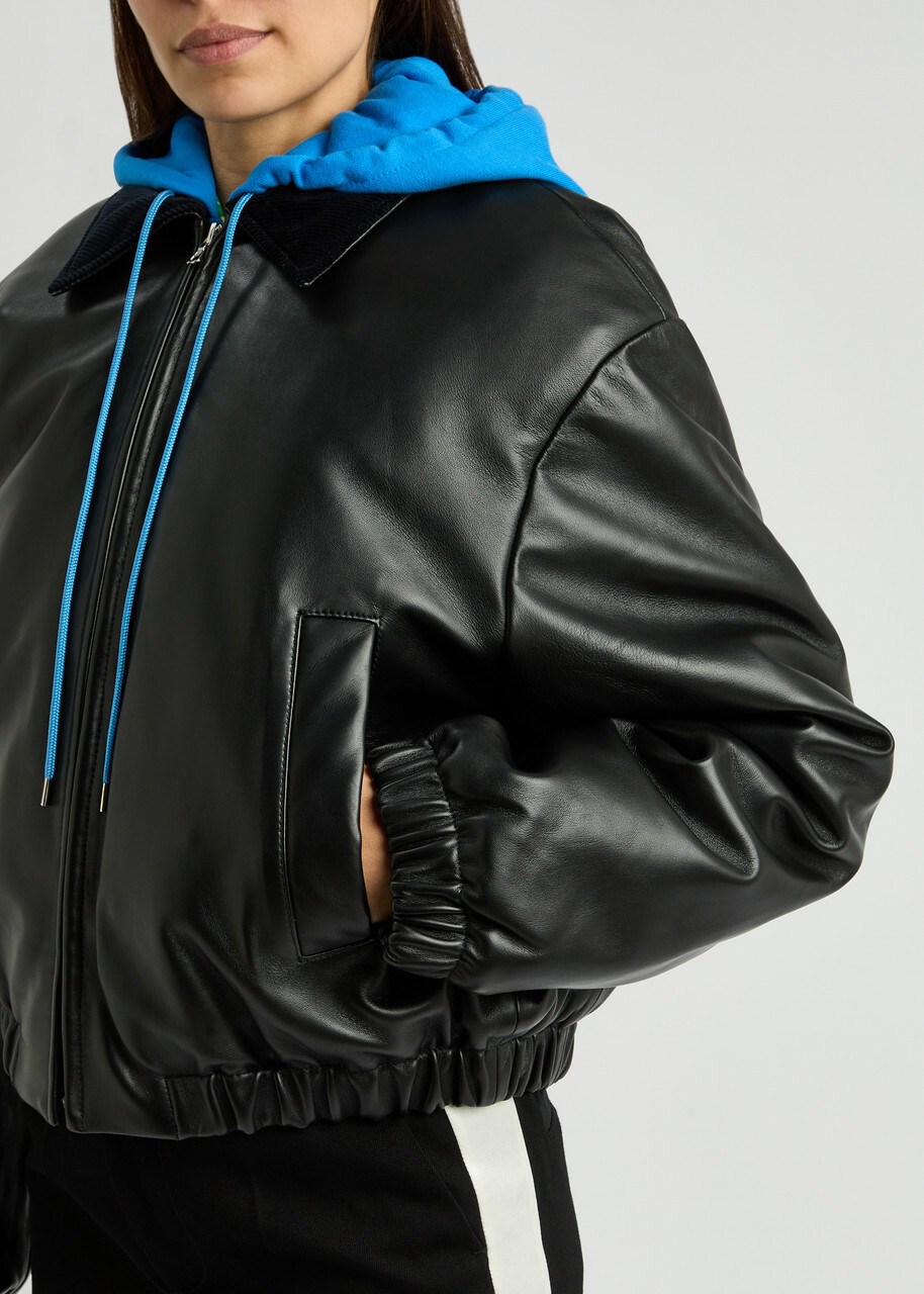 Meryll Rogge Padded Hooded Leather Bomber Jacket Black Meryll Rogge
