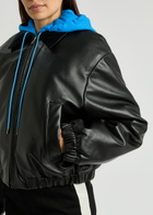 Meryll Rogge Padded Hooded Leather Bomber Jacket Black