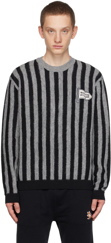 Photo: Maison Kitsuné Black & Gray Striped Sweater