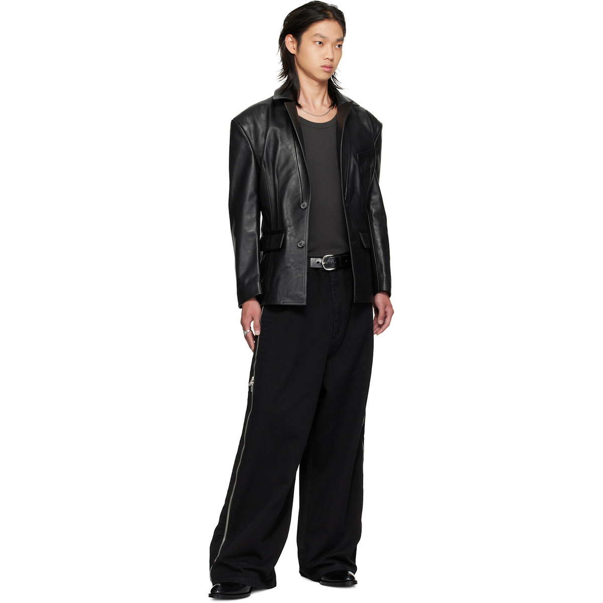 LU'U DAN Black Cinched Leather Blazer